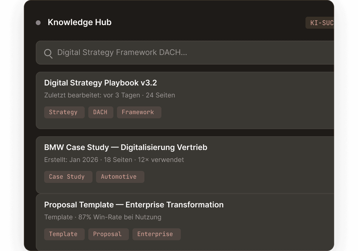 Knowledge Hub mit Beratungswissen und Referenzen